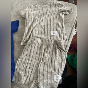 Gray Ribbed Knit Top and Shorts Set